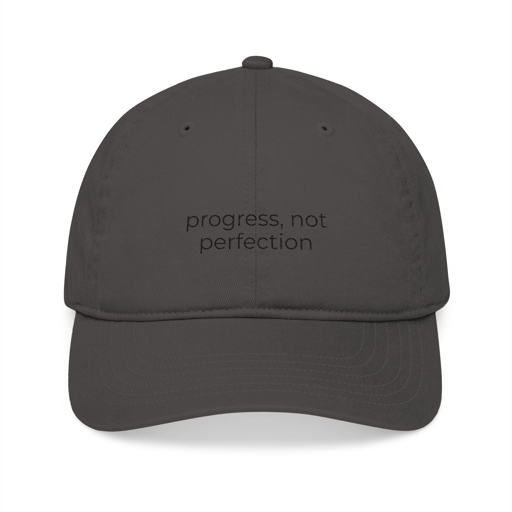 EMBROIDERED ORGANIC BASEBALL CAP - "Progress, not perfection"