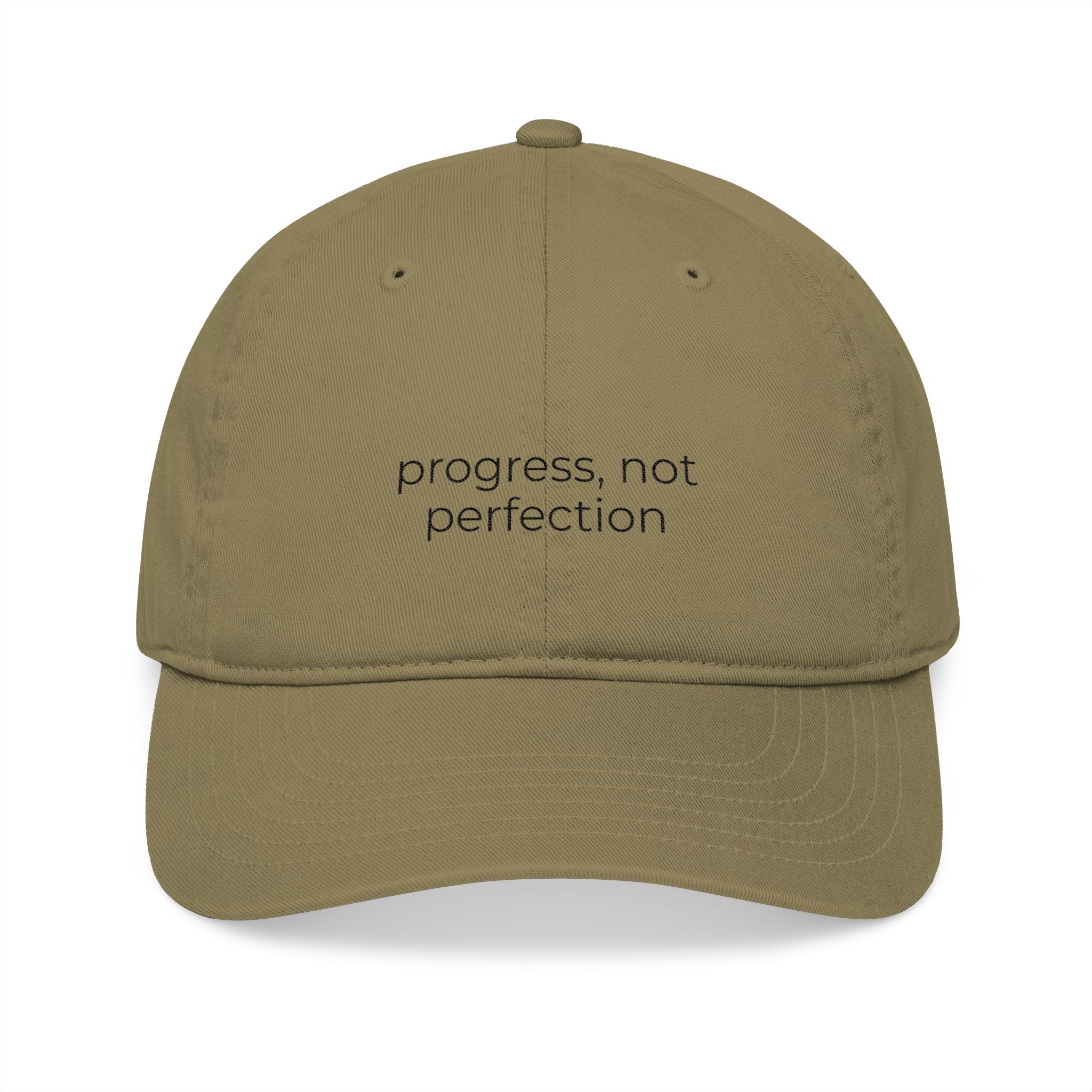 EMBROIDERED ORGANIC BASEBALL CAP - "Progress, not perfection"
